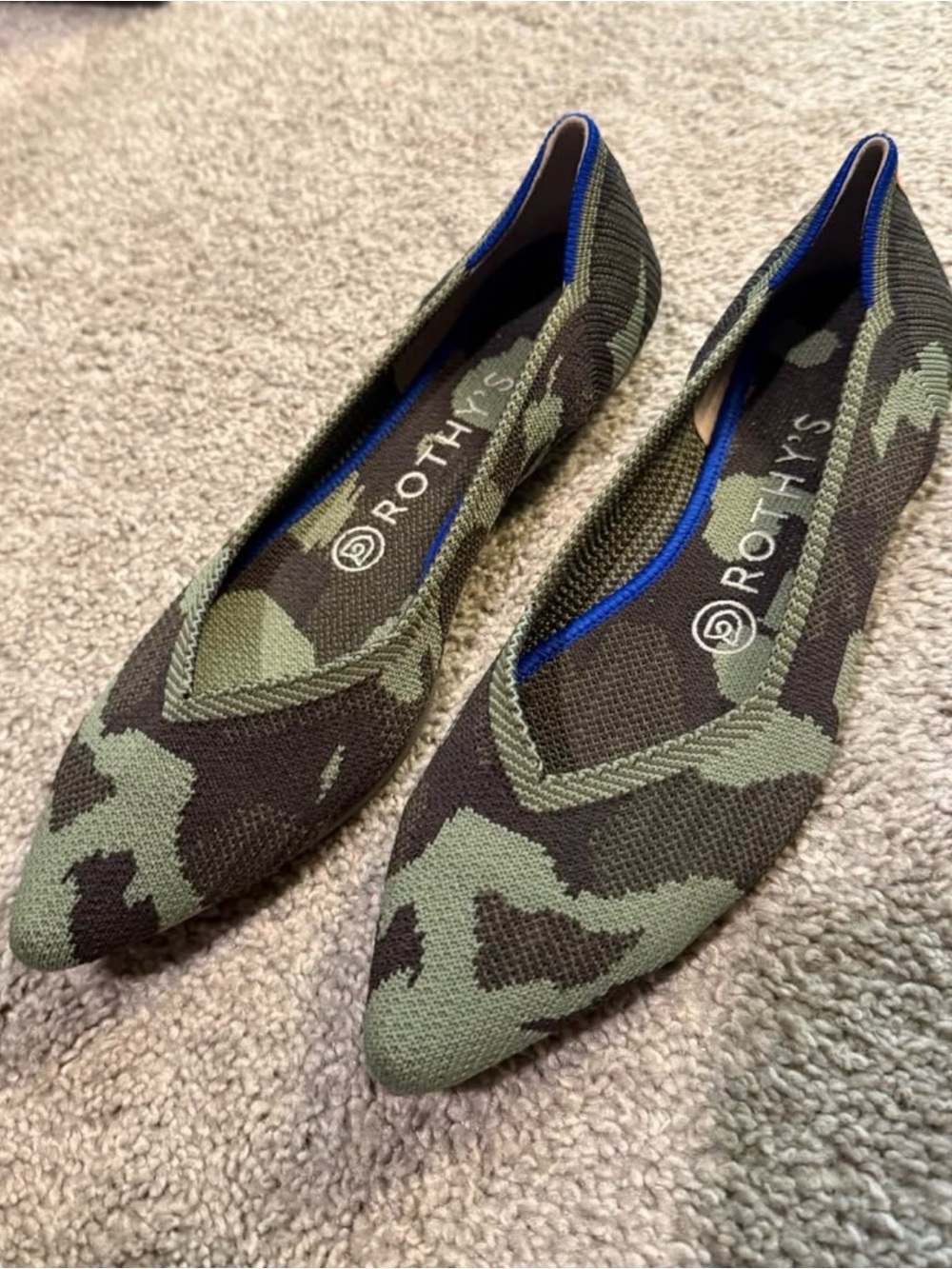 Rothy's Camo Knit Pointed Flats - Green & Black